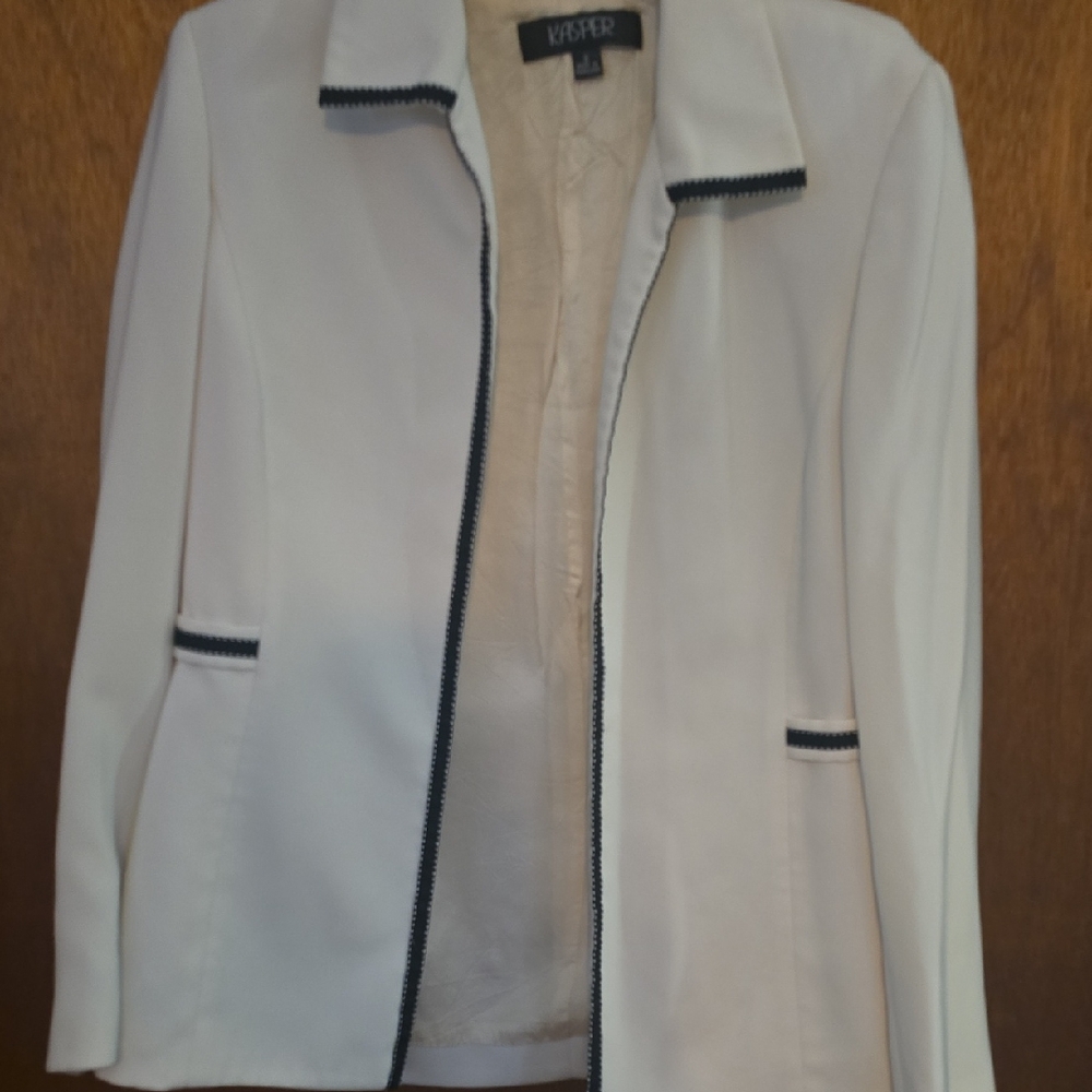 Kasper Cream Blazer, Tank And Pants with Black Accents - 3 Piece Suit